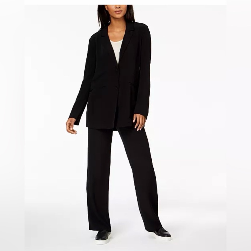 Eileen Fisher Long Jacket Blazer Women M Black Buttons Pockets NWT Business